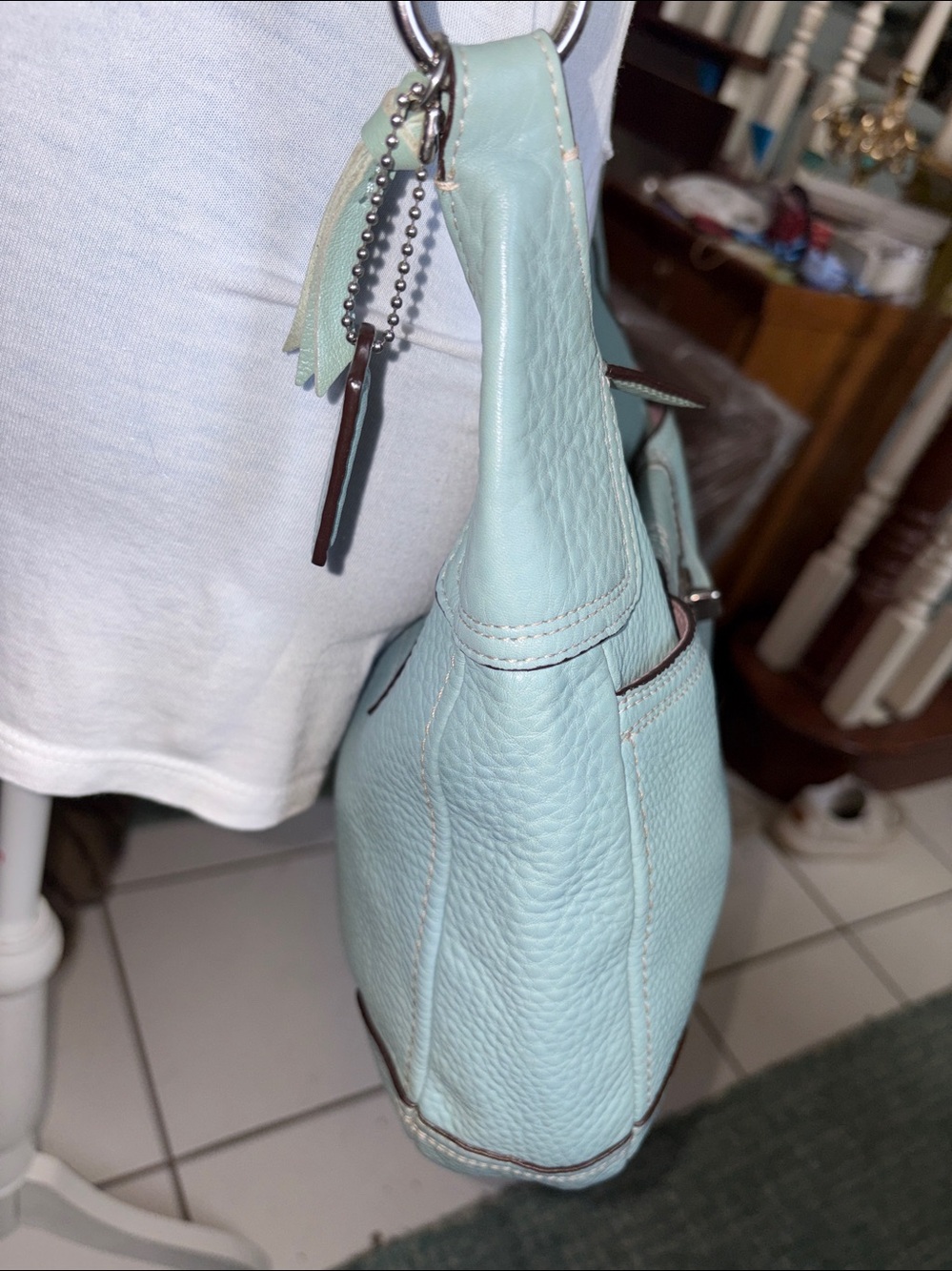 Coach shoulder bag Crossbody bag pebbled Leather icy mint green turn lock - Picture 5 of 17